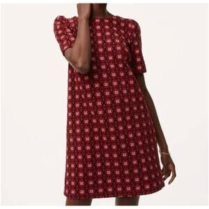 Ann Taylor Loft Scroll Floral Jacquard Shift Dress Red Black Size Small Petite